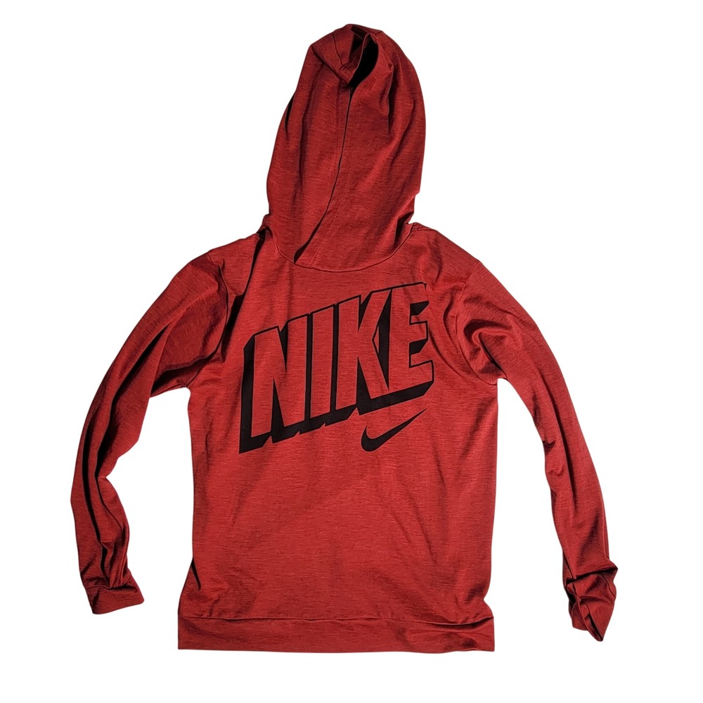 Nike Dri-FIT Hooded Shirt Mens Large Red Long Sleeve Graphic Logo Hoodie
